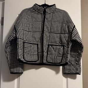 Free People Black & White Gingham Quilted Jacket